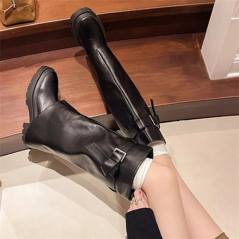 Design Sense Lång tub Tjocksulad Knight Fashion Retro Executive Pants Boots 240930_voghion.com