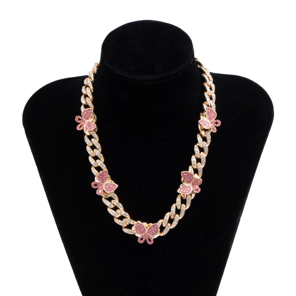 Collana a farfalla punk ghiacciata, 1 pezzo, catena cubana a forma di farfalla, con ciondolo a forma di cuore, stile rapper, bracciale e collane._voghion.com
