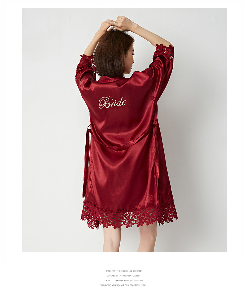 Vêtements pour femmes mariée robe de mariée robe du matin dames dentelle chemise de nuit mariage maquillage demoiselles d'honneur mariage kimono imitation soie cardigan_voghion.com