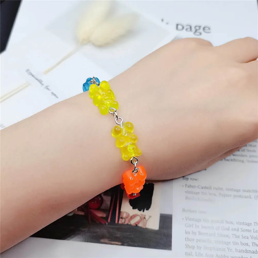 Pulseras de eslabones con bonitos ositos de goma, cadena de acero inoxidable, colgantes, dijes para mujeres, hombres, muñecas, tobillos, joyería para niñas._voghion.com