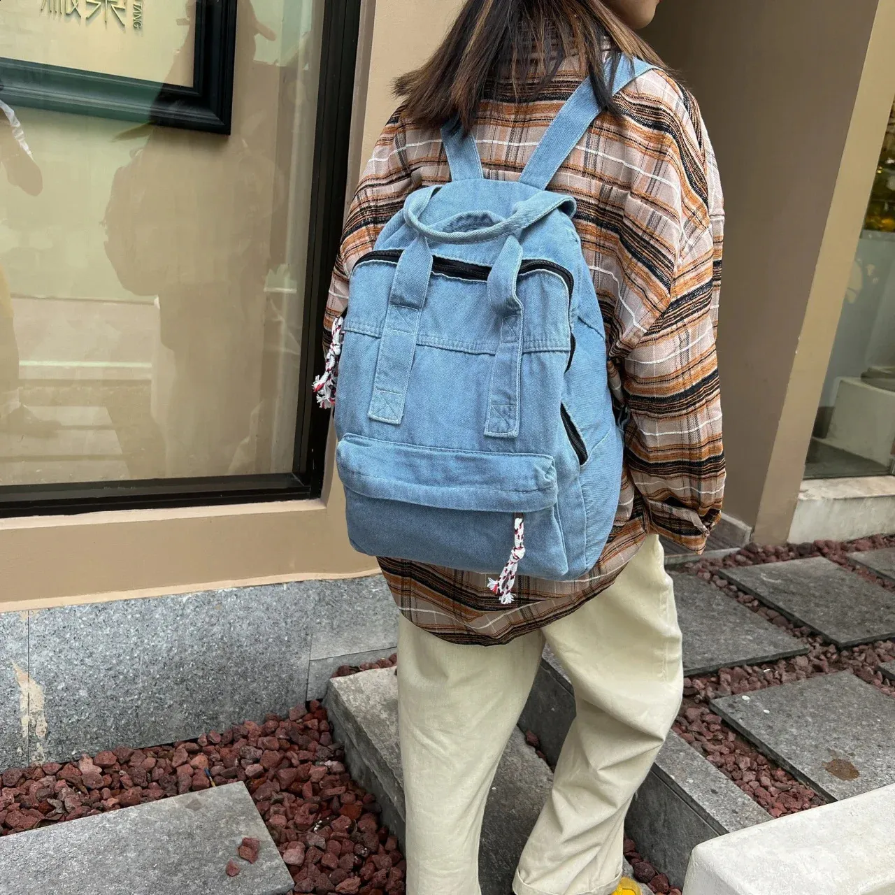 Retro Denim Womens Backpack Canvas Shoulders Bag College Knapsack Big Packbag Travel Rucksack Student Jeans Mochila Y2K_voghion.com