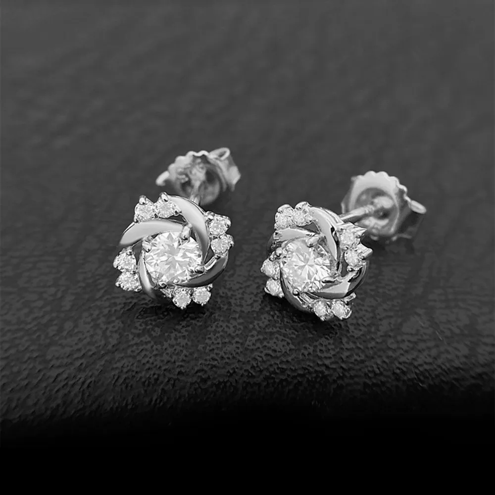 Cercei cu diamant și floare Charm Vvs, model moissanit, pentru femei, cercei rotunzi din argint, cu șuruburi pentru bărbați, bijuterii de înaltă calitate, testare gratuită_voghion.com