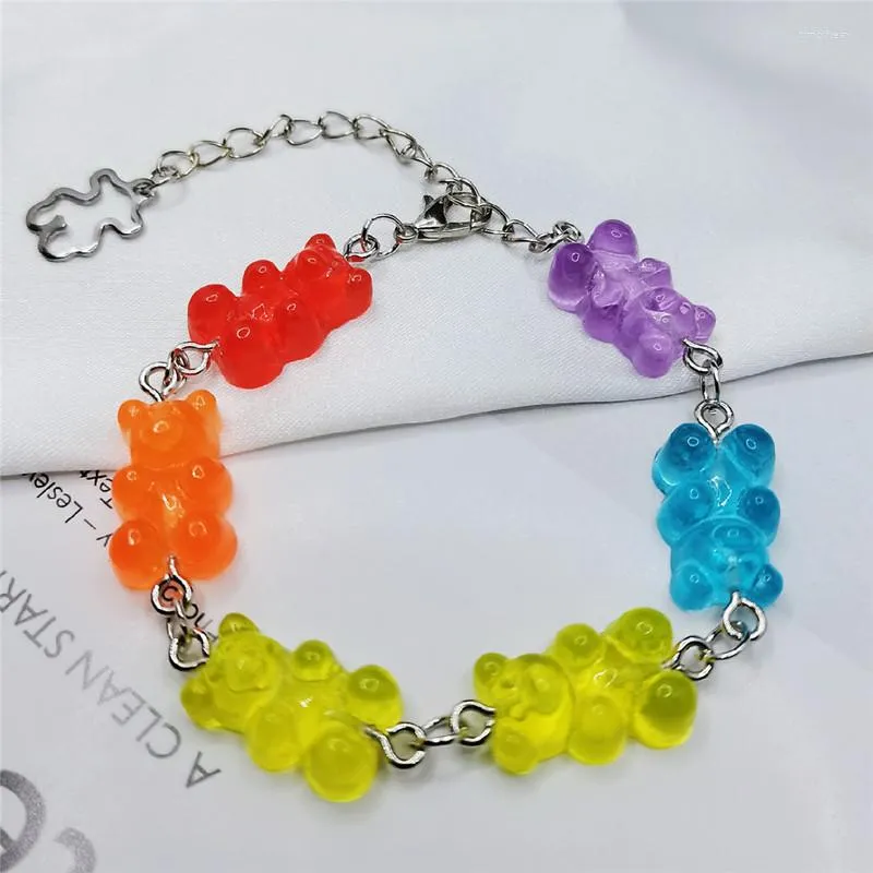 Pulseras de eslabones con bonitos ositos de goma, cadena de acero inoxidable, colgantes, dijes para mujeres, hombres, muñecas, tobillos, joyería para niñas._voghion.com