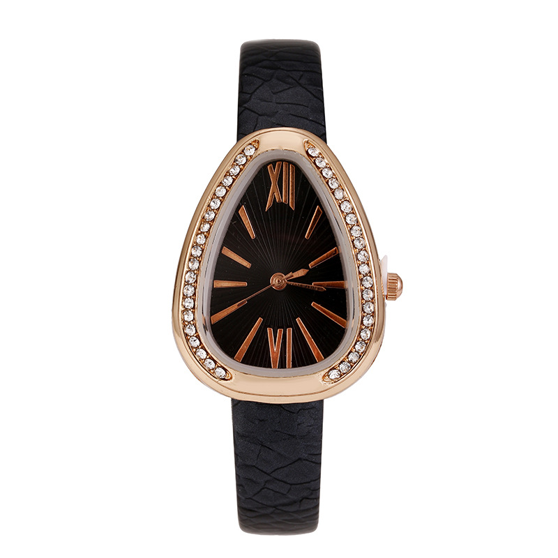 Serpentine Quartz Women's Watch With Diamond Details And Leather_voghion.com