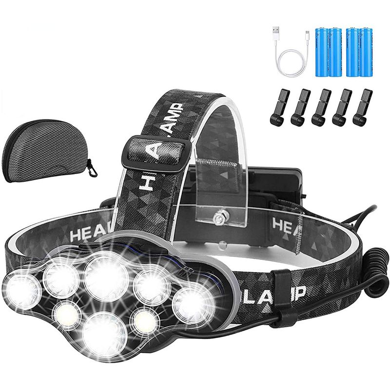 Lanternă far COB cu încărcare USB, cu lumină puternică și rază lungă de acțiune, 8LED, multifuncțională T6, pentru pescuit nocturn în aer liber, camping_voghion.com
