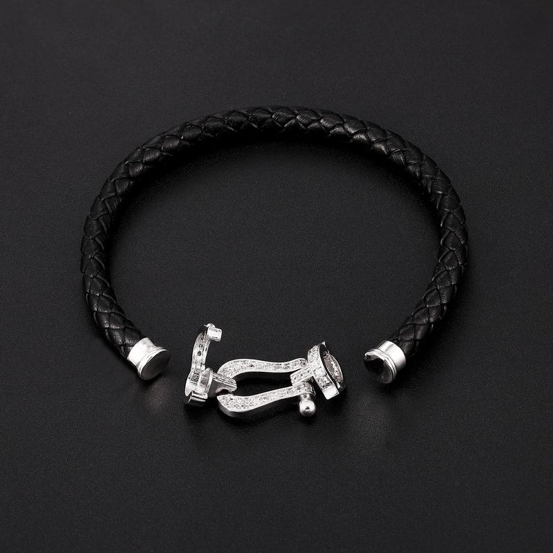 Braccialetto alla moda e alla moda da donna con fibbia a ferro di cavallo, testa a forma di U tempestata di diamanti, micro intarsiato, semplice_voghion.com