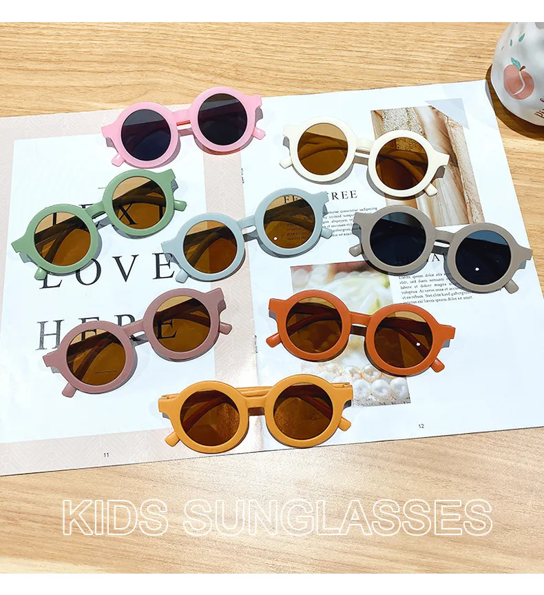 Designer Free Children's Color Round Frame Light PC Cute Small Face Sunglasses For Kids SYRR_voghion.com