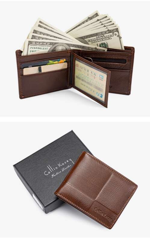 New Cowhide Men's Leisure ID Fashion Short Silver Bag Business Multi Card Wallet_voghion.com