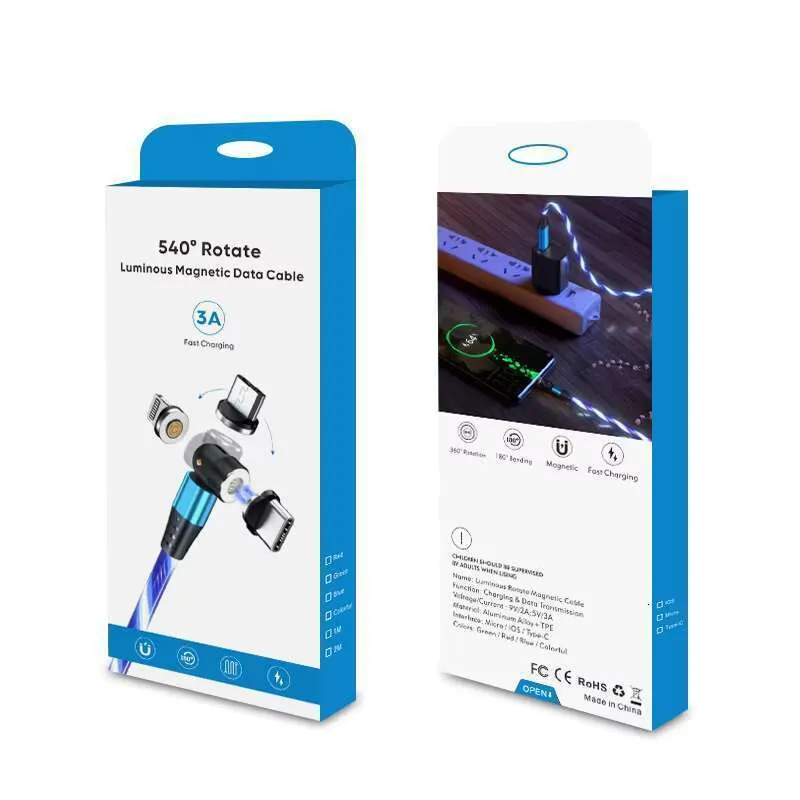 Mobile Accsori 540 Rotating LED Wing Magnetic Charging Cable, Phone Light Emitting USB Cable Charger For Mobile_voghion.com