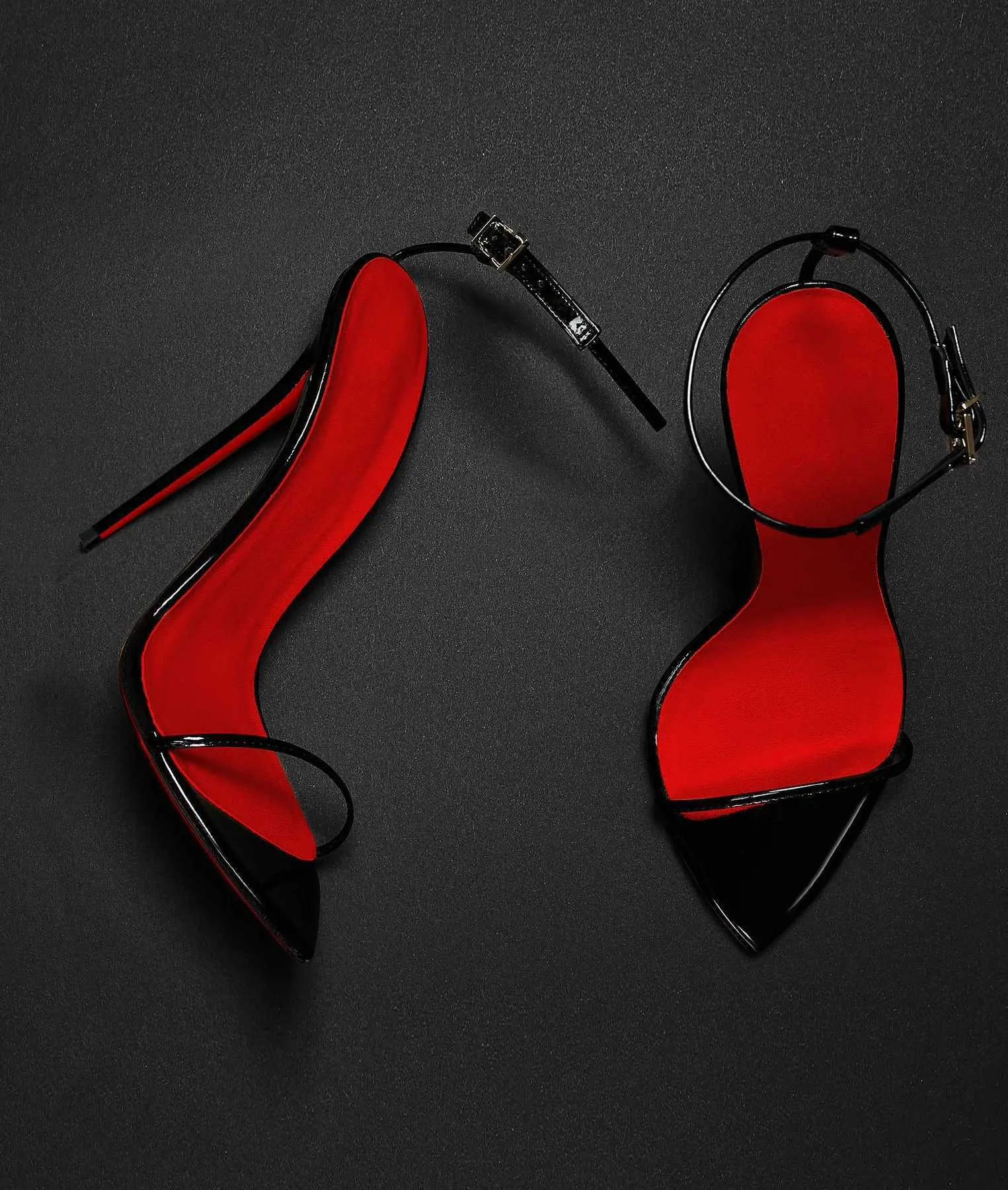 Sandali con tacco alto a punta e cinturino dritto per donna, suola rossa, sexy, sottili, super alti, taglie forti, moda donna_voghion.com