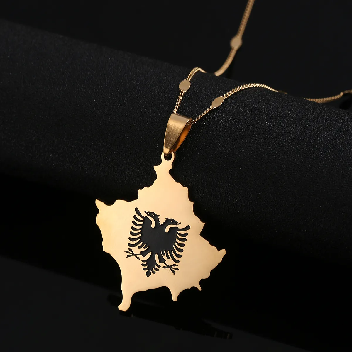 Halsketten mit Anhänger, Goldfarbe, Kosovo-Karten-Halskette für Frauen, Schmuck, Karte des Kosoves-Schmucks_voghion.com