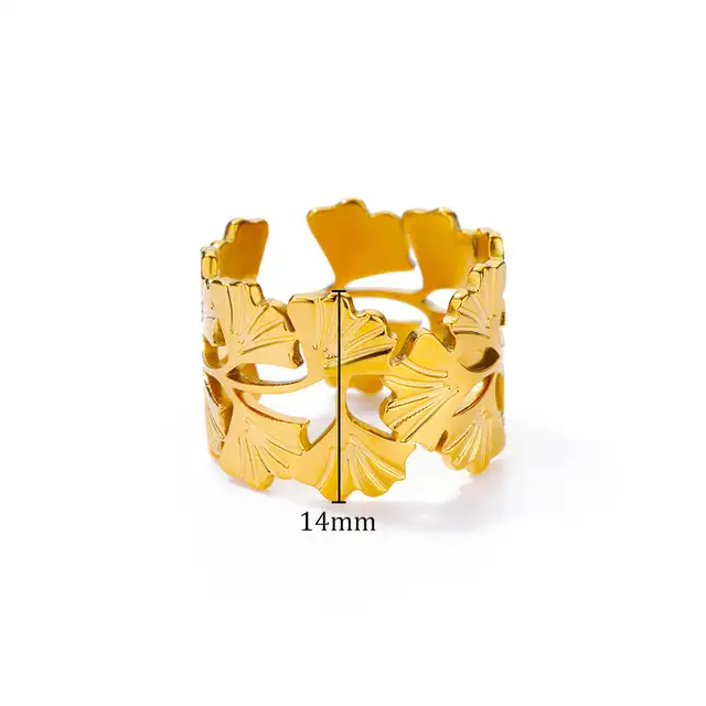 Hot sales Stainless Steel Flower Rings for Women Men Gold Color Open Vintage Ginkgo Leaf Ring 2024 New Trend Wedding Jewelry bague_voghion.com