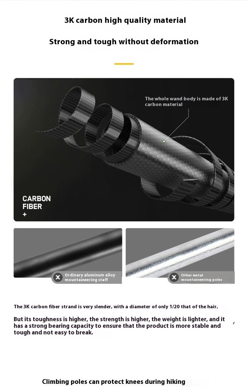 Noua baghetă pliabilă din fibră de carbon 3K pentru alpinism, multifuncțională, ultra ușoară, echipament pentru drumeții off-road, N99_voghion.com