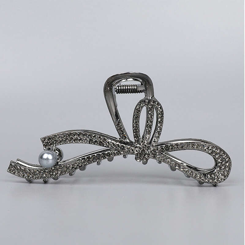 Fiocco a farfalla in metallo grande volume, semplice e alla moda, fermaglio per capelli con strass sulla parte posteriore della testa, fermaglio per squalo squisito_voghion.com