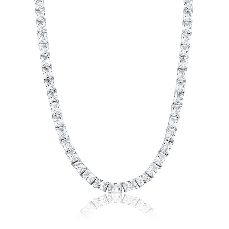 Cadenas de 6 mm con circonita cúbica brillante, cadena baguette, collar, pulsera, diamante cuadrado, joyería de oro de Hip Hop, bisutería, collar_voghion.com