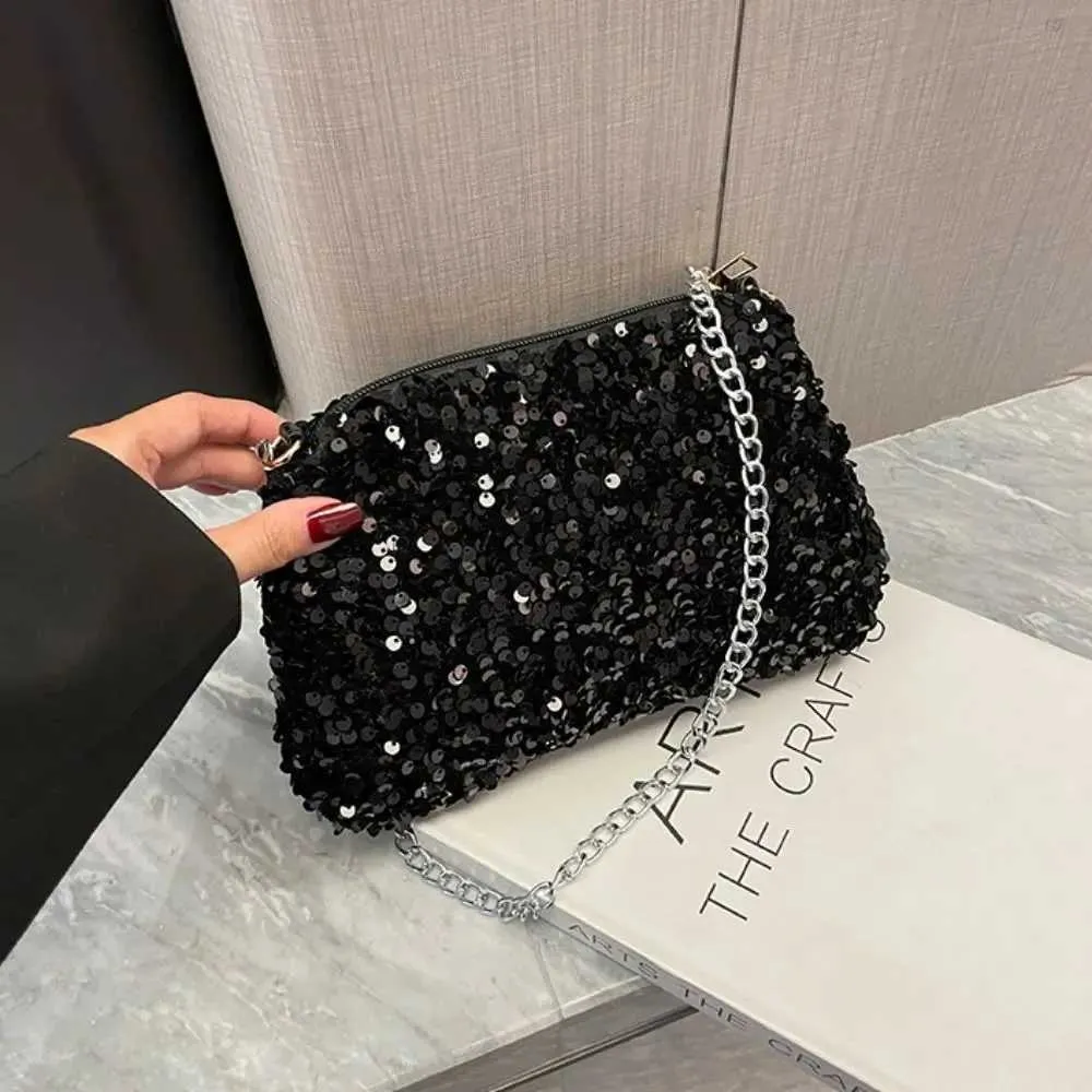 Chain cross body solid color Korean sequin shoulder bag mobile wallet Y241019_voghion.com