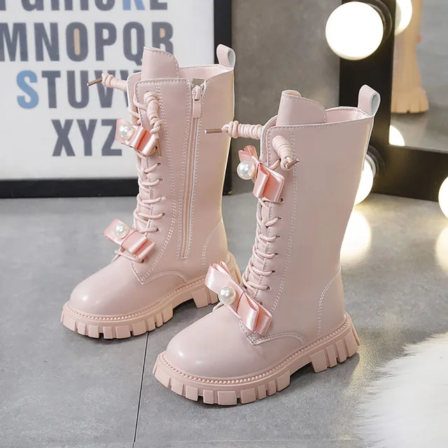 Winter Lange Perle Schleife Teenager Mädchen Mode Fau x Pelz Dicke Warme Baumwolle Schnee Stiefel Für Mädchen_voghion.com