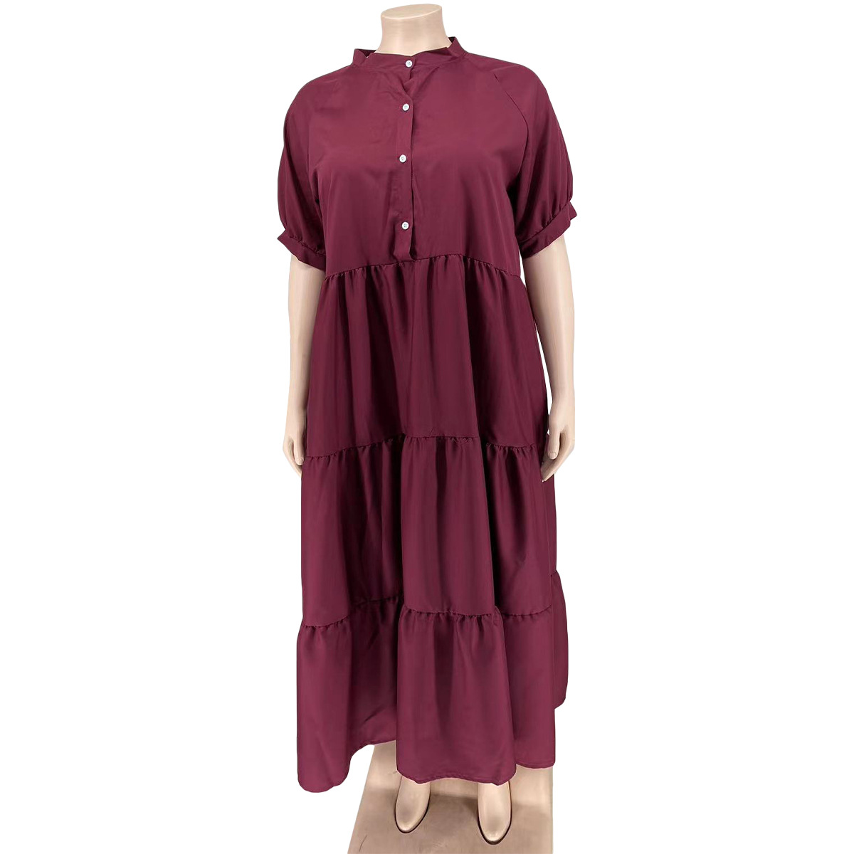 Abito con risvolto casual con bottoni alla moda da donna taglie forti_voghion.com