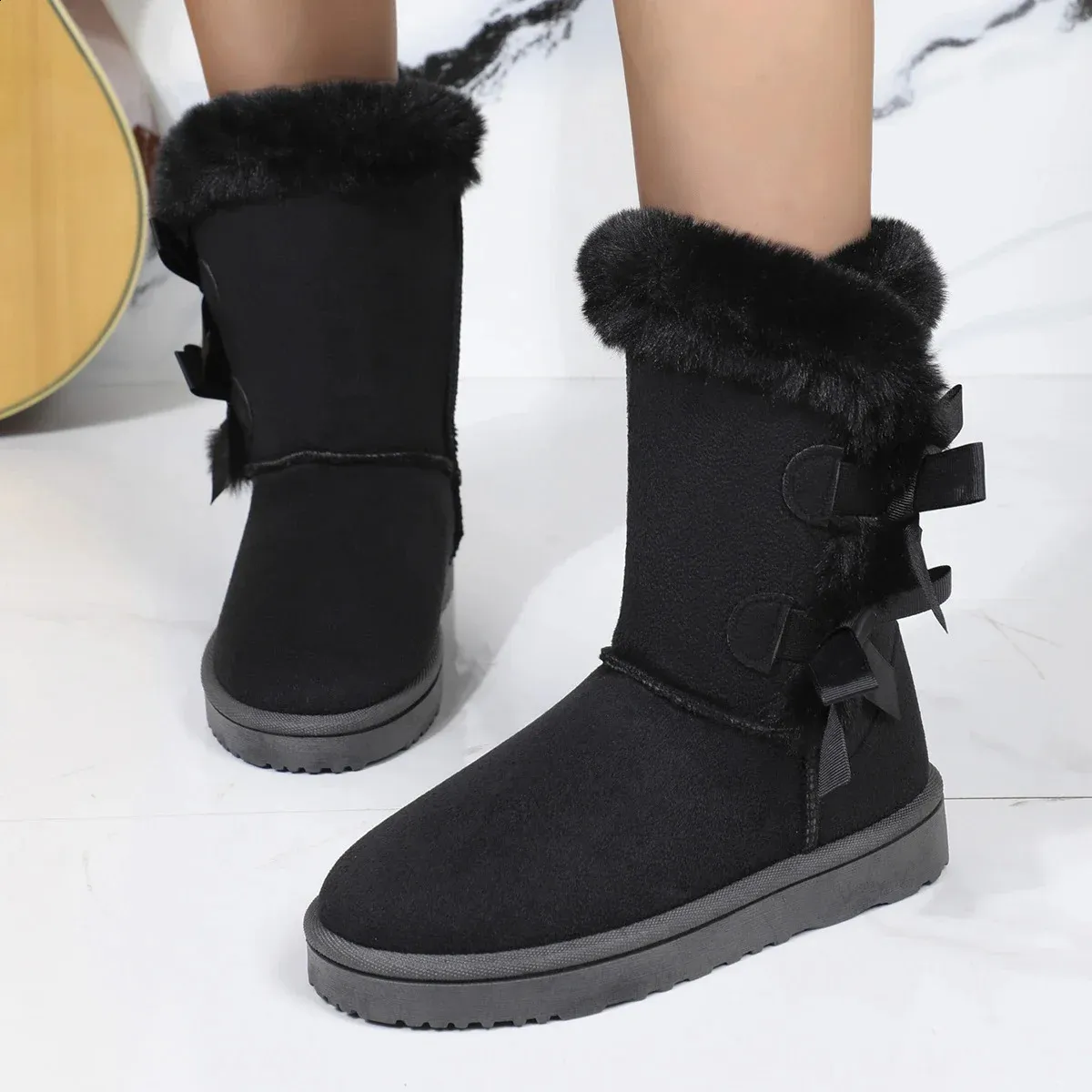 Classic Plush Snow and Calf Wool Boots Warm Winter Womens Shoes 240826_voghion.com