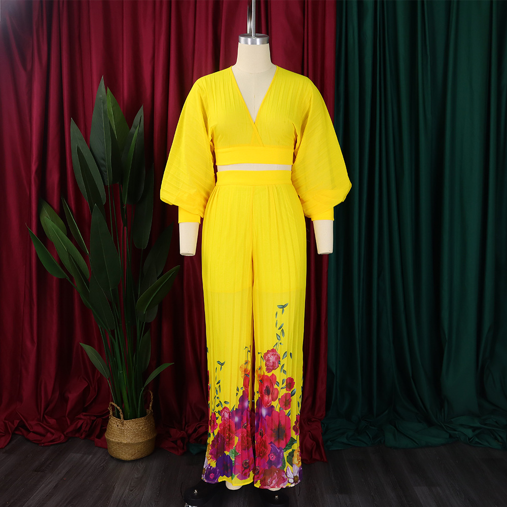 Completo pantalone donna con scollo a v camicetta in chiffon e pantaloni_voghion.com