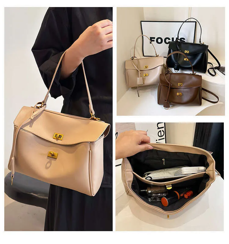 Enkel håndtaske til kvinder i PU-læder med stort håndtag og crossbody-taske til daglig indkøbspose til damer_voghion.com