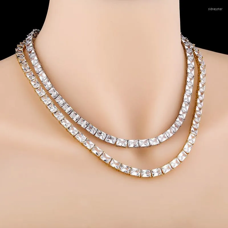 Cadenas de 6 mm con circonita cúbica brillante, cadena baguette, collar, pulsera, diamante cuadrado, joyería de oro de Hip Hop, bisutería, collar_voghion.com
