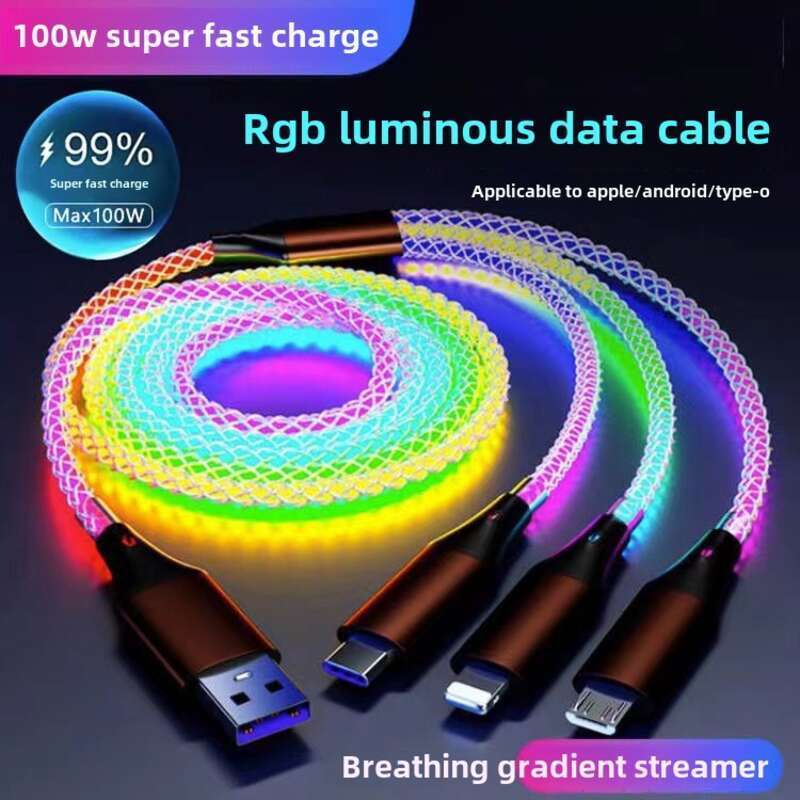 6A Super Fast PD Colorful Luminescent Data Cable Typec To Charging Wire Three In One Machine Vehicle RGB_voghion.com