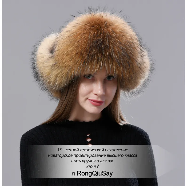 Gorro de aviación ruso de piel natural con orejas Ushanka para mujer, cálido, esponjoso y elegante, gorro de cola para mujer, gorros auténticos de moda para invierno._voghion.com