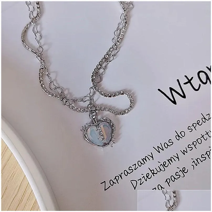 Obesek za ženske, kul opal, razcepljeno ljubezensko srce, sijoče cirkonske verižice za dekleta, korejska sladka moda, zabava_voghion.com