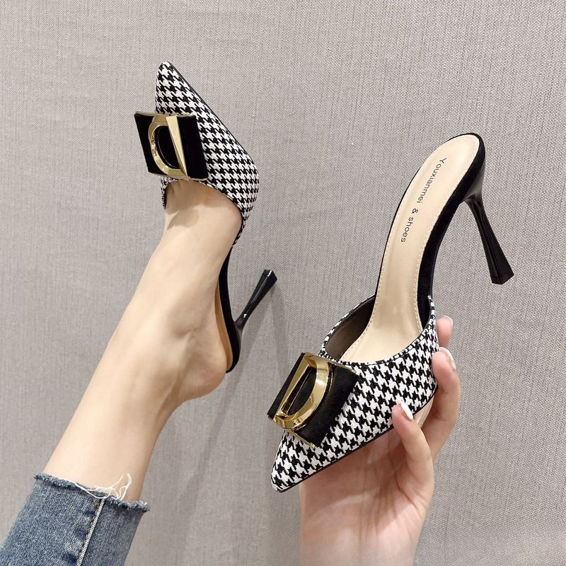 9777-2 Kleine Geurige Wind Slanke Hak Cool Dragoon Rood Comfortabel Half Pack Veelzijdige Pantoffels Mode Uitgaand Hoog_voghion.com