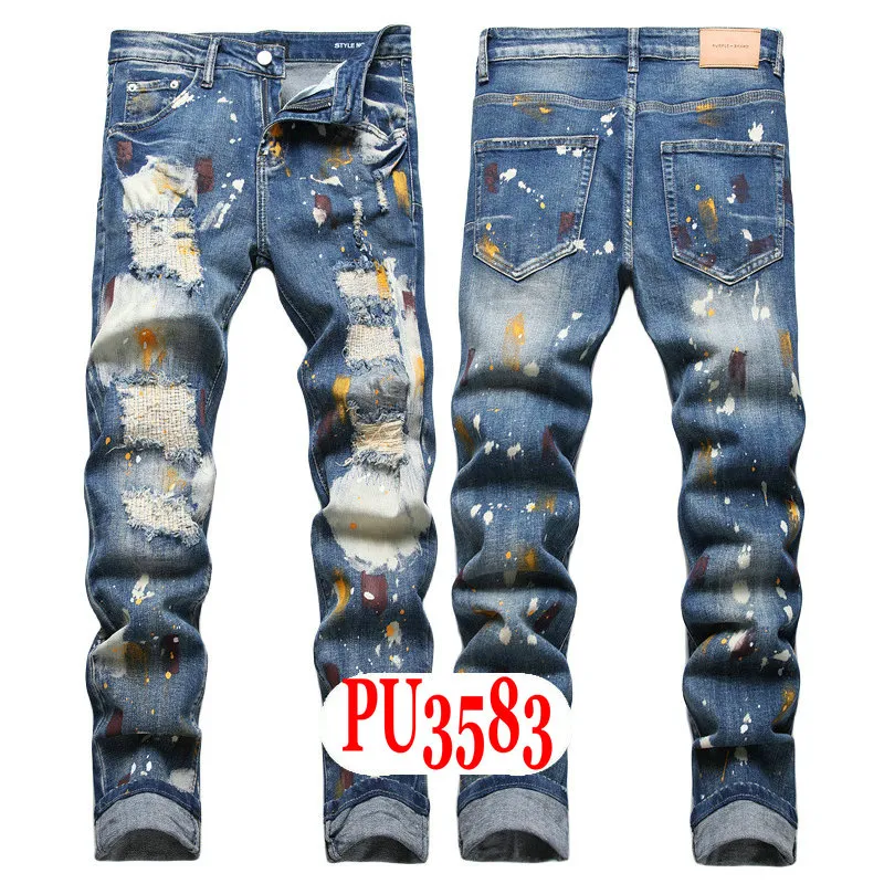 New JEANS Chino Pants Pant Men's Trousers Stretch Close-fitting Slacks Washed Straight Skinny Embroidery Patchwork_mkmklike.com