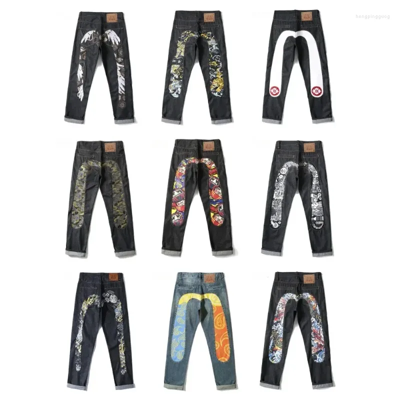 Men’s Jeans Japanese Hipster Retro Hip-hop Fashion Print High Street Leisure Slim Straight Embroidery Y2k Stitching