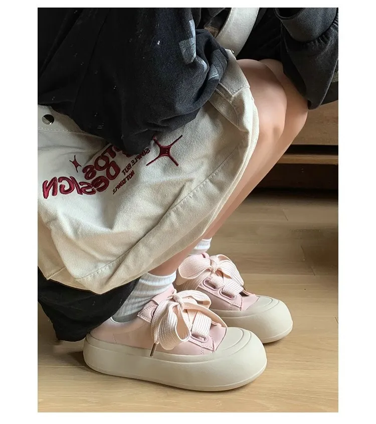Thick Soled Canvas Shoes For Women White Low Top Trainer Sneakers_voghion.com