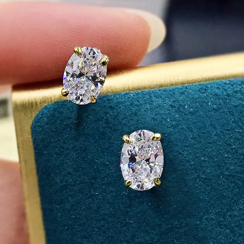 Cubic Zircon Dia Stud Earrings Charm Sier Gold Crystal Round Square Love Heart Ear Rings Engagement Wedding Gift For_voghion.com