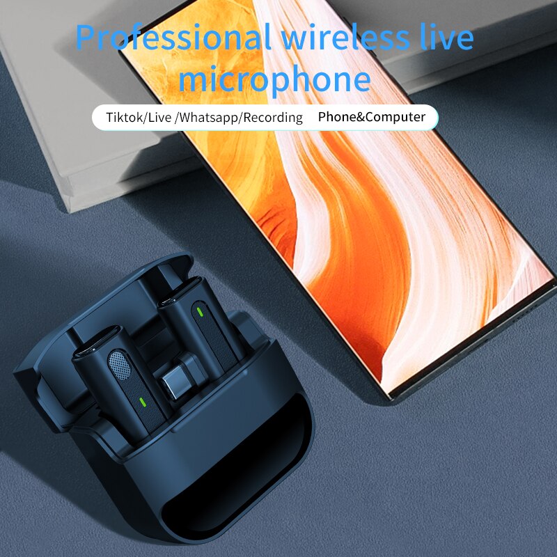 Wireless Microphone Lavalier Mic Noise Reduction Live Interview Mobile Phone Recording for iPhone Type C Charging Box_voghion.com