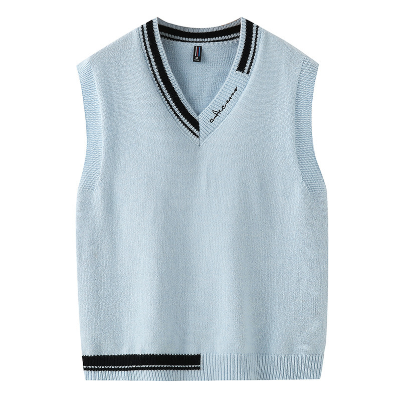 2024 Spring and Autumn Casual V-neck Wool Vest Men's Loose Knitted Sweater Sleeveless Sweater Men's and Women's Knitted Jacket Vest_voghion.com