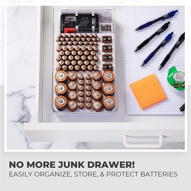 L'organizzatore e il tester della batteria con coperchio L'organizzatore e la custodia per la conservazione della batteria contengono 93 batterie di varie dimensioni Custodia per batterie_voghion.com