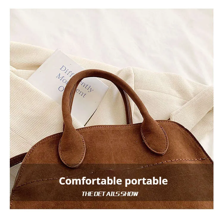 Borsa a mano retrò di grande capacità, nuovo stile, in pelle scamosciata leggera, alla moda francese, a tracolla singola, da donna, stile da strada_voghion.com