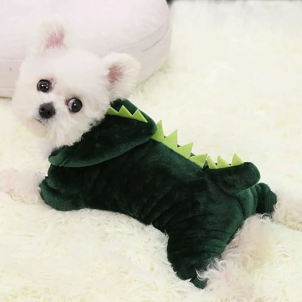 Felpe con cappuccio di dinosauro di Halloween Giacca calda per cani di piccola taglia Costume di Natale per gatti Vestiti per animali domestici per cuccioli Gattino Verde_voghion.com