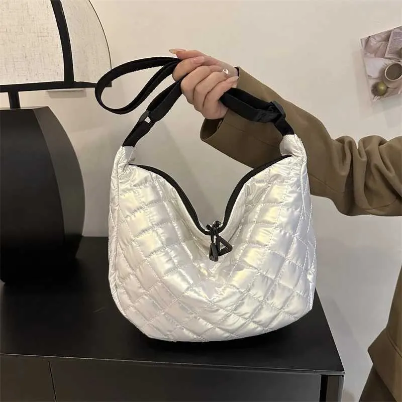 Borsa a tracolla in cotone spaziale, alla moda, hobo, con motivo a reticolo, borse a mano di grande capacità, per le donne_voghion.com