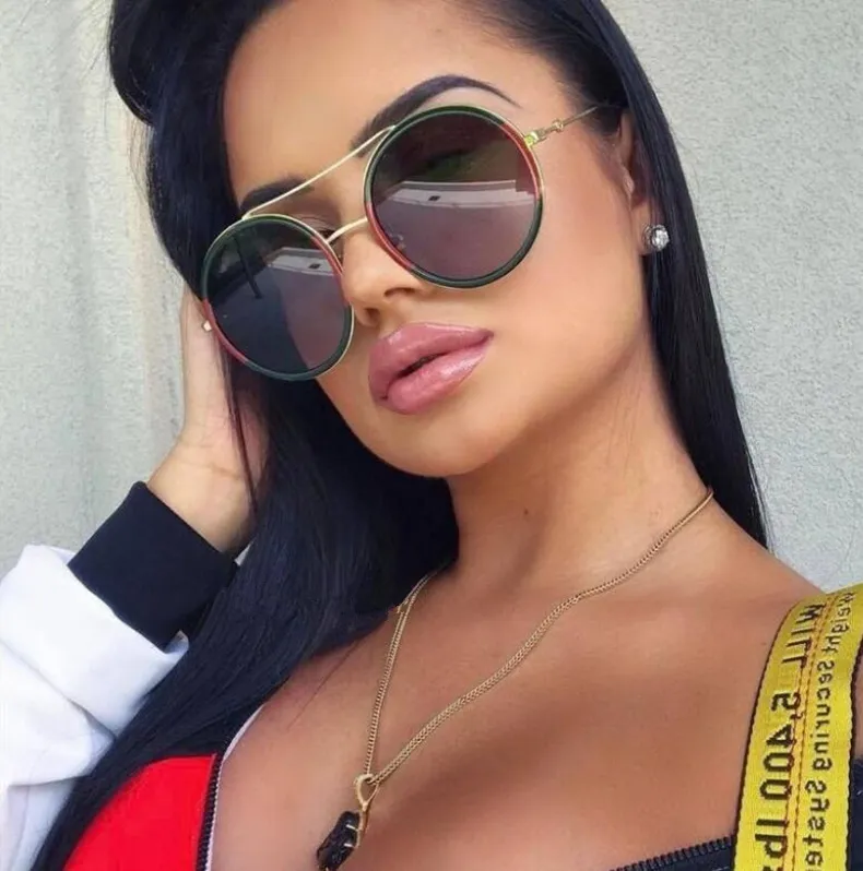 All'ingrosso-REALSTAR Brand Bee Occhiali da sole Donna Round Designer Rosso Verde Occhiali a specchio Donna 2018 Moda Retro Shades_voghion.com