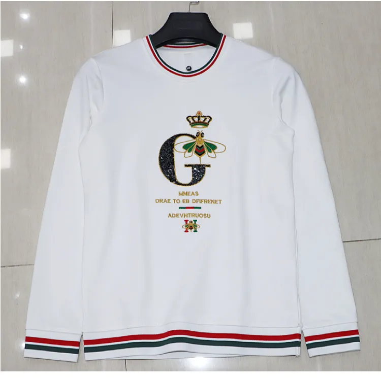 Herren Sweatshirt Mit Pailletten Stickerei Langarm Pullover_voghion.com