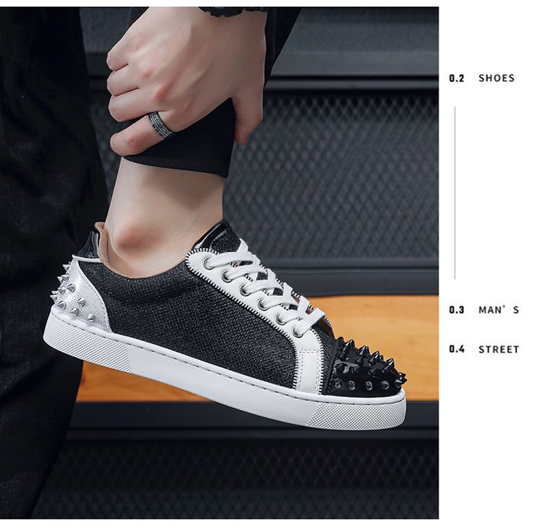 Red Sole Casual Rivets Plate Personality Fashion Trend Men's Shoes_voghion.com