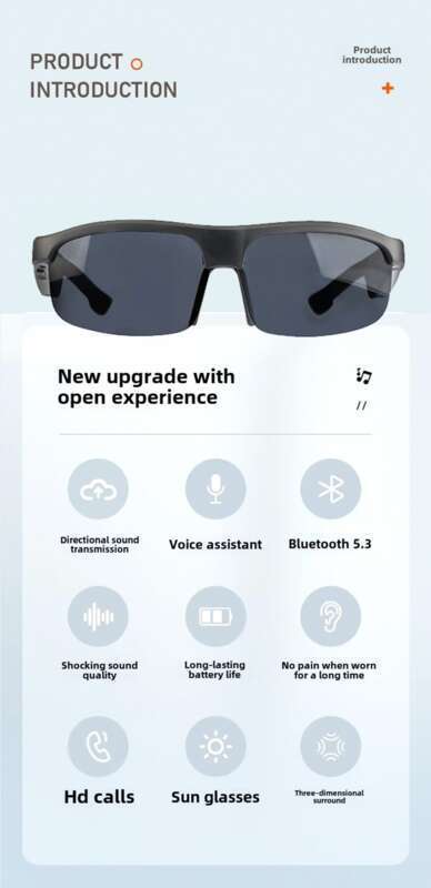 Intelligente Bluetooth-bril met oordopjes M6Pro-zonnebril, zwart Technologie Beengeleiding Buiten Fietsen En_voghion.com