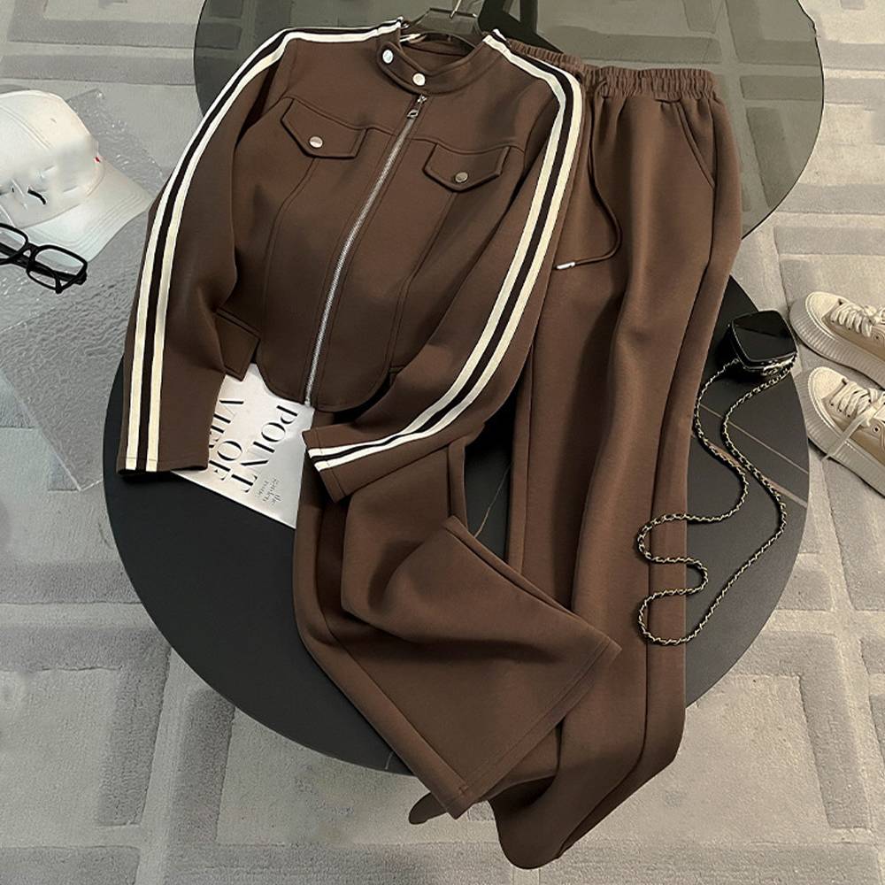 Vêtements pour femmes haut de gamme mode costume de sport décontracté tempérament veste rayée sweat-shirt pantalon large costume deux pièces