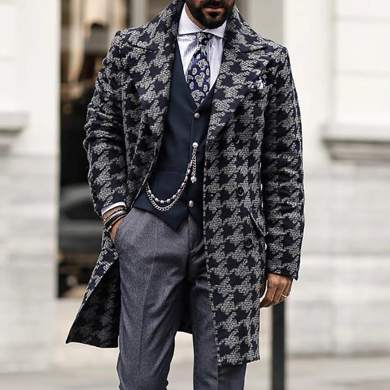 Men's clothing long suit collar fashion printed coat