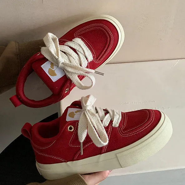 Casual Canvas Board Shoes With Thick Soles And Breathable Mesh_voghion.com