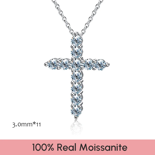 Novidades 2025 Stylever Colar com pingentes de cruz de moissanita em formato redondo de 3 mm com corte em D para mulheres, joia com corrente de pescoço de diamante cristão em prata esterlina_voghion.com