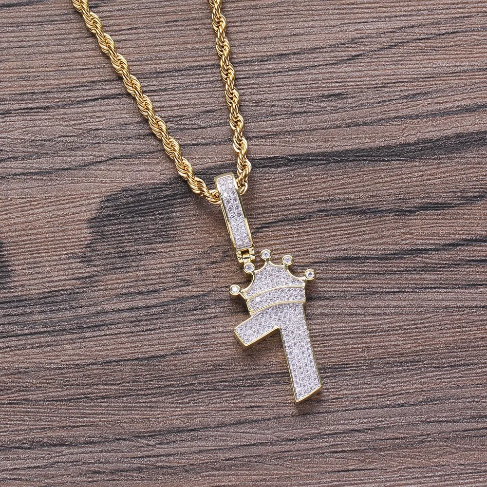Pendant Necklaces Bling Hip Hop 7 Brass Micro Pave With CZ Stones Necklace Jewelry For Men And Women CN021_voghion.com