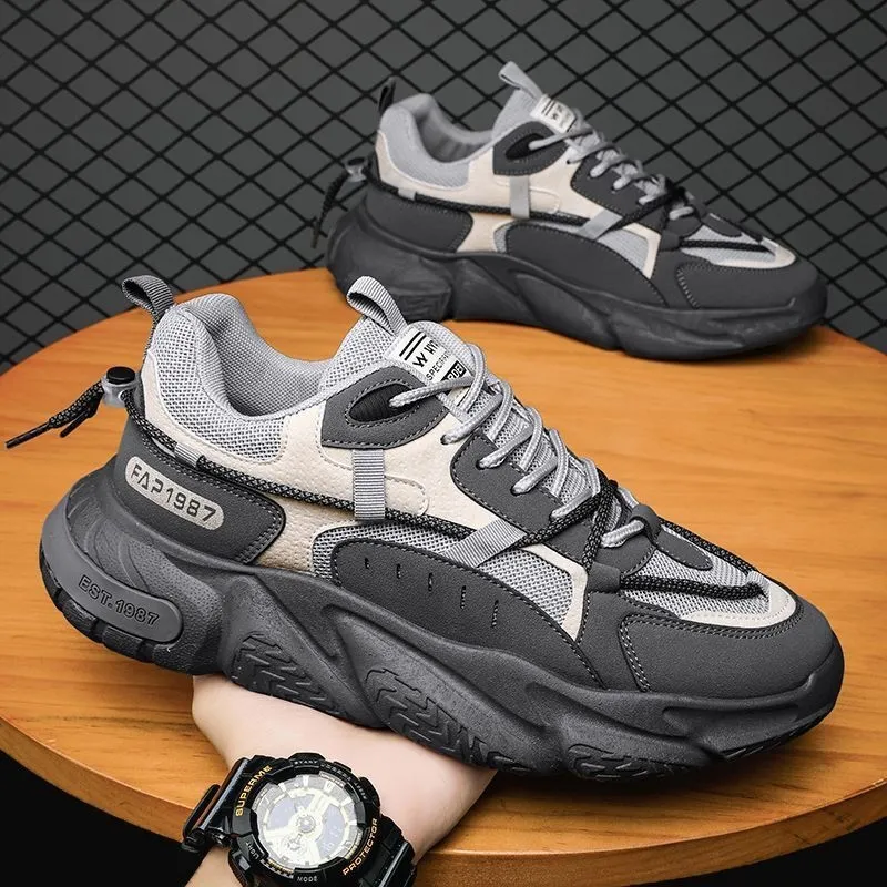 Autumn New Breathable Mesh Sports Men's Trend Versatile Height Increasing Board Casual Running Dad Shoes_voghion.com